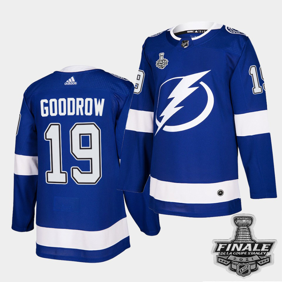 Personalized Lightning #19 Barclay Goodrow Blue Home Authentic 2021 NHL Stanley Cup Final Patch Jersey
