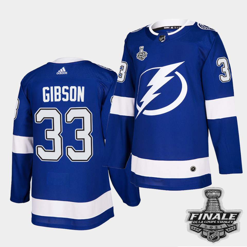 Personalized Lightning #33 Christopher Gibson Blue Home Authentic 2021 NHL Stanley Cup Final Patch Jersey