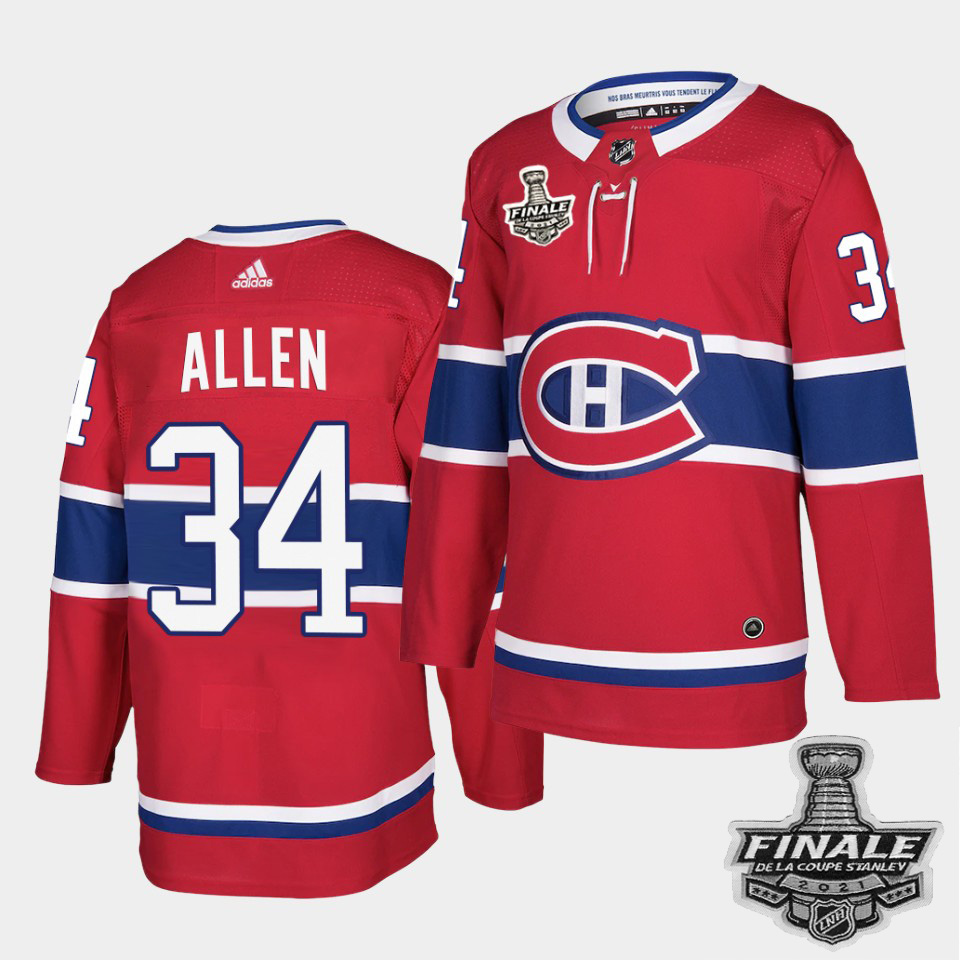 Personalized Canadiens #34 Jake Allen Red Home Authentic 2021 NHL Stanley Cup Final Patch Jersey