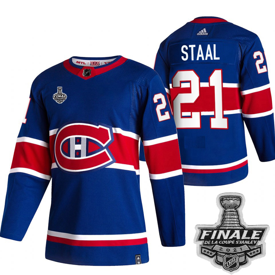 Personalized Canadiens #21 Eric Staal Blue Road Authentic 2021 NHL Stanley Cup Final Patch Jersey
