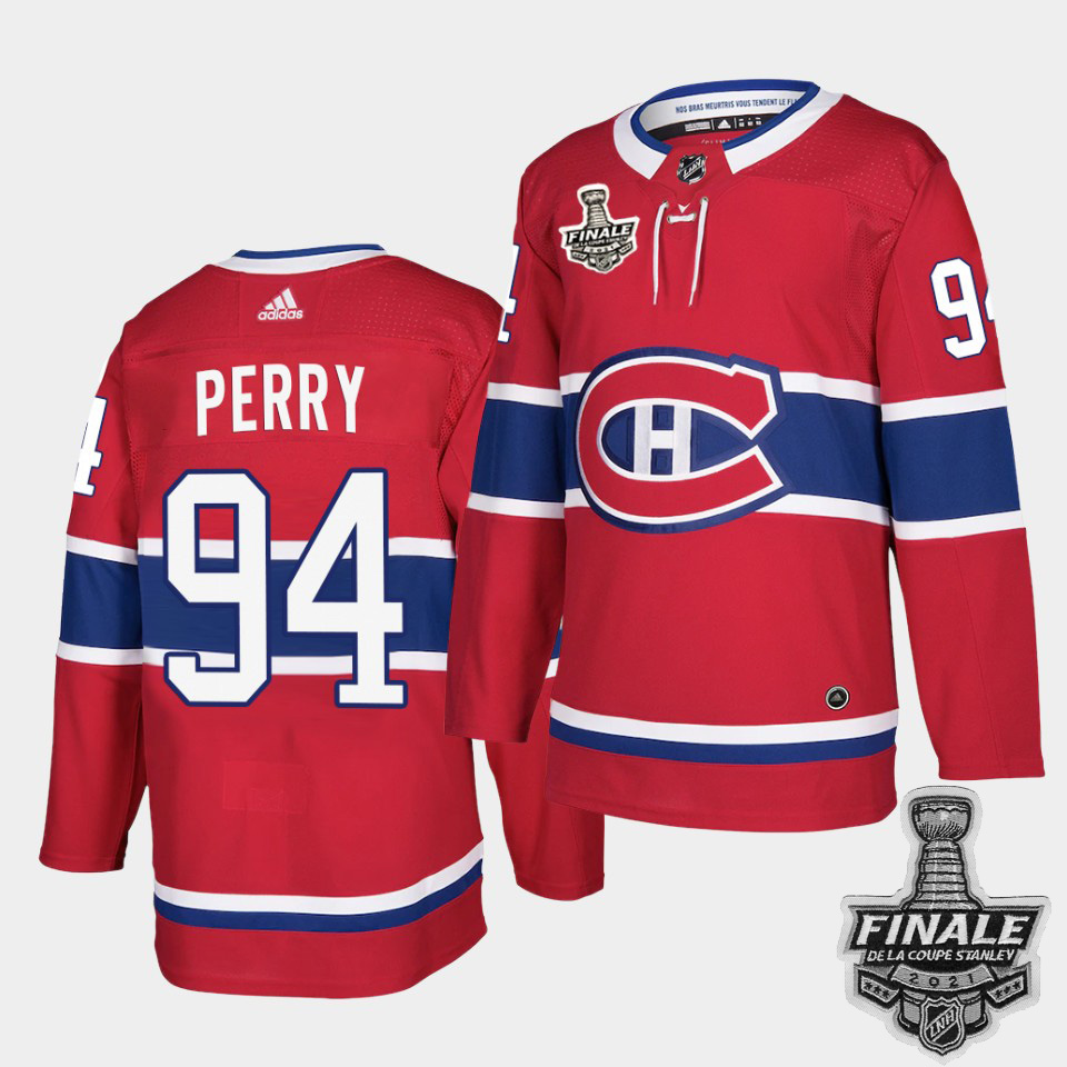 Personalized Canadiens #94 Corey Perry Red Home Authentic 2021 NHL Stanley Cup Final Patch Jersey