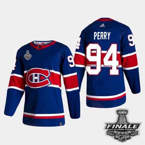 Personalized Canadiens #94 Corey Perry Blue Road Authentic 2021 NHL Stanley Cup Final Patch Jersey
