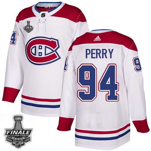 Personalized Canadiens #94 Corey Perry White Road Authentic 2021 NHL Stanley Cup Final Patch Jersey