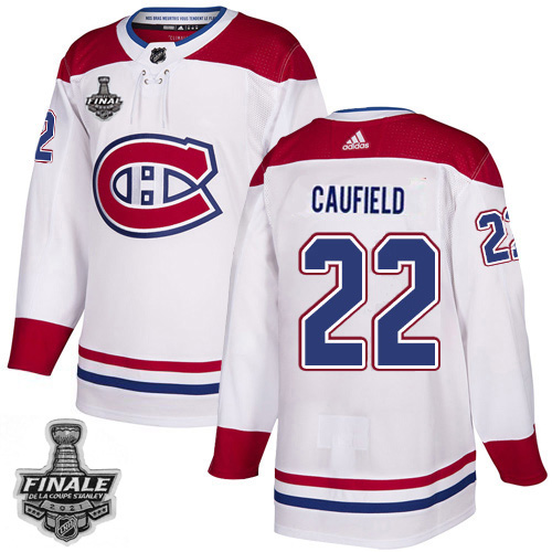 Personalized Canadiens #22 Cole Caufield White Road Authentic 2021 NHL Stanley Cup Final Patch Jersey