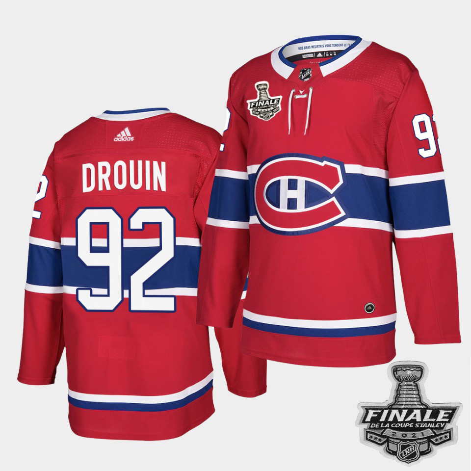 Personalized Canadiens #92 Jonathan Drouin Red Home Authentic 2021 NHL Stanley Cup Final Patch Jersey