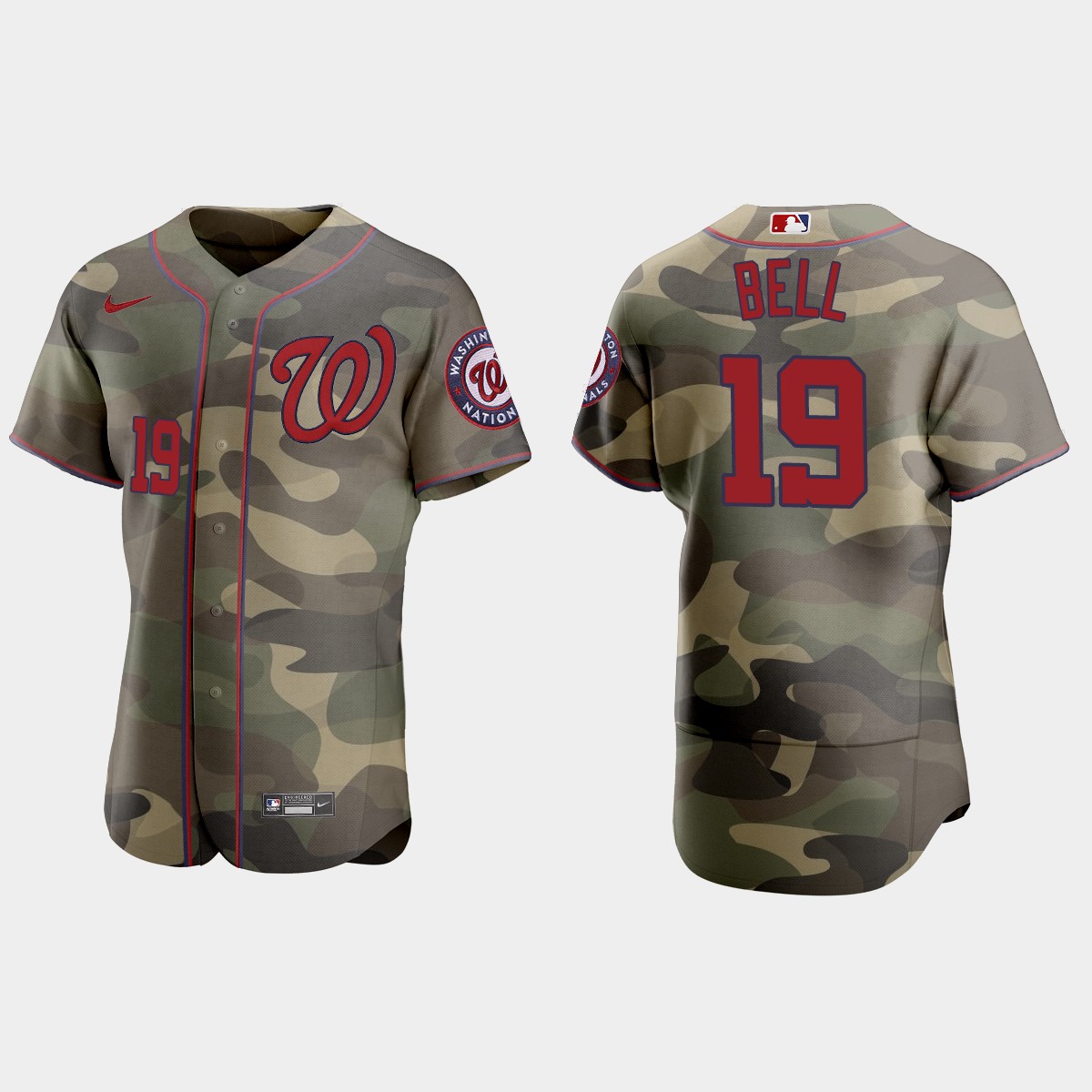 Personalized Washington Nationals #19 Josh Bell Men’s 2021 Armed Forces Day Authentic MLB Jersey -Camo