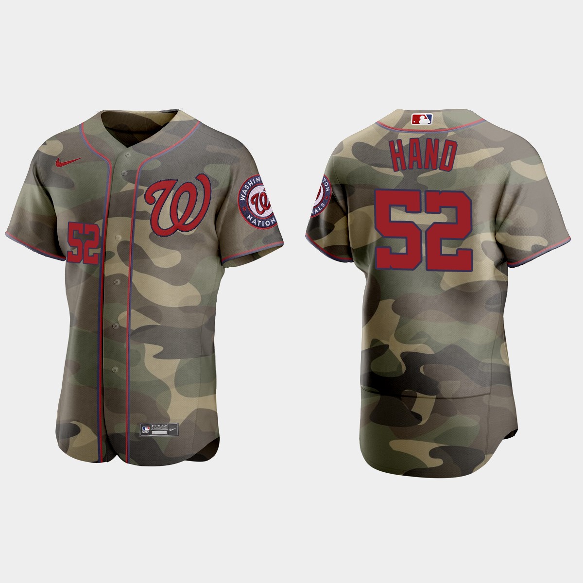 Personalized Washington Nationals #52 Brad Hand Men’s 2021 Armed Forces Day Authentic MLB Jersey -Camo
