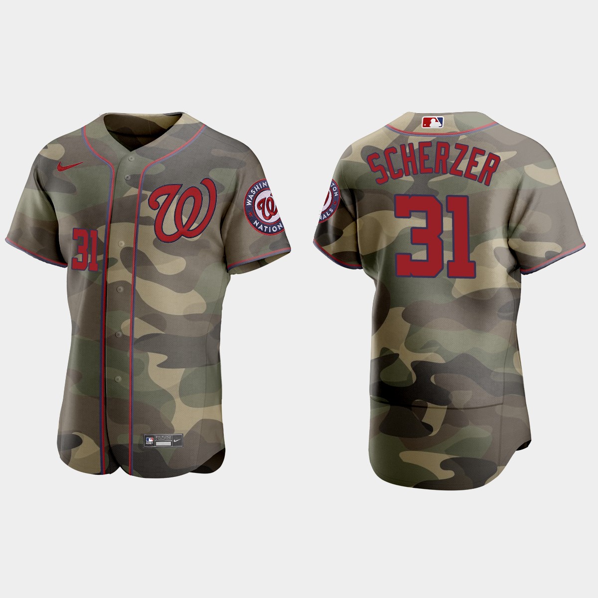 Personalized Washington Nationals #31 Max Scherzer Men’s 2021 Armed Forces Day Authentic MLB Jersey -Camo