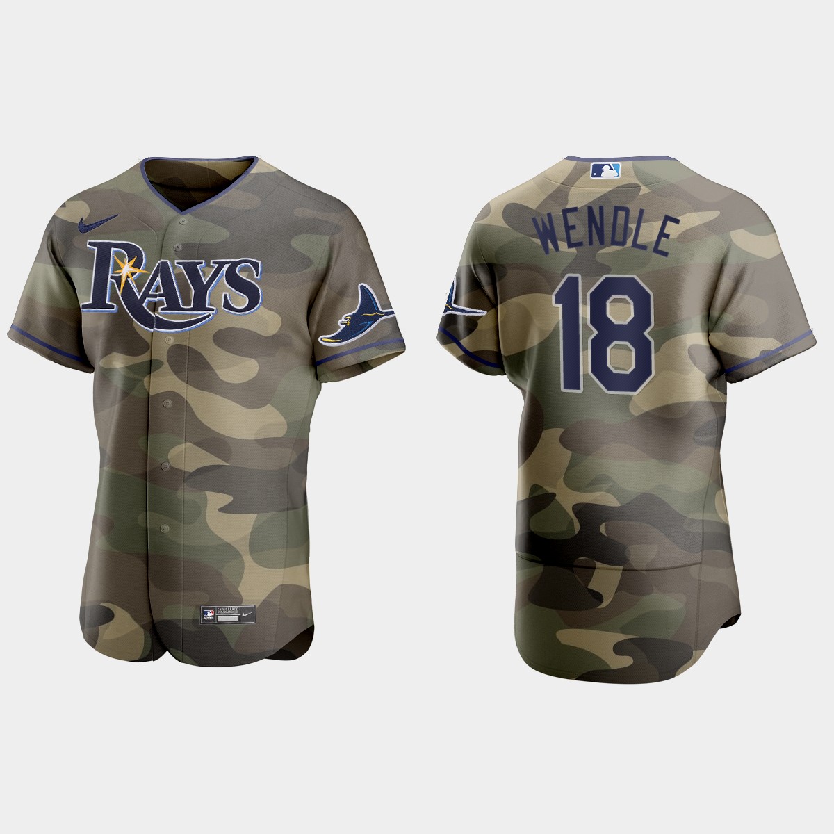 Personalized Tampa Bay Rays #18 Joey Wendle Men’s 2021 Armed Forces Day Authentic MLB Jersey -Camo