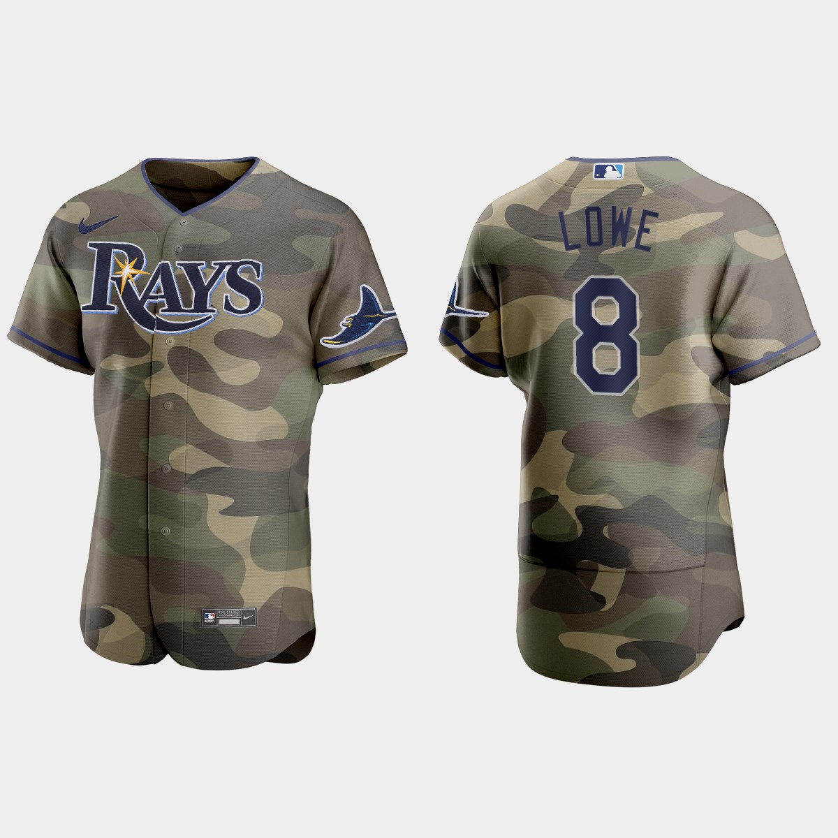 Personalized Tampa Bay Rays #8 Brandon Lowe Men’s 2021 Armed Forces Day Authentic MLB Jersey -Camo