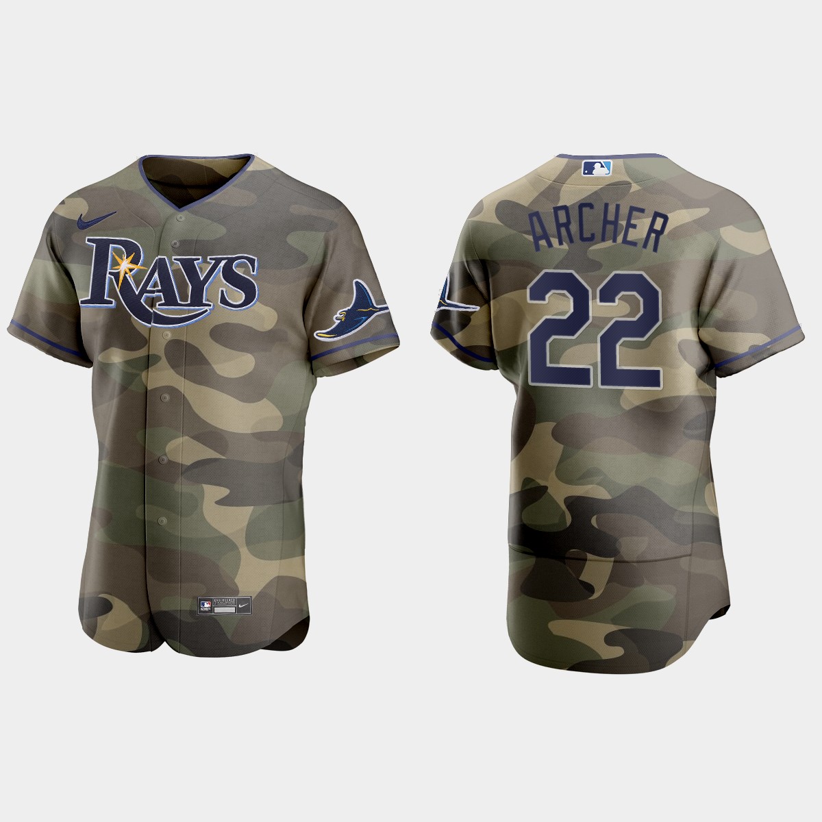 Personalized Tampa Bay Rays #22 Chris Archer Men’s 2021 Armed Forces Day Authentic MLB Jersey -Camo