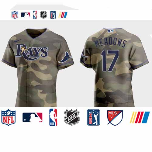 Personalized Tampa Bay Rays #17 Austin Meadows Men’s 2021 Armed Forces Day Authentic MLB Jersey -Camo