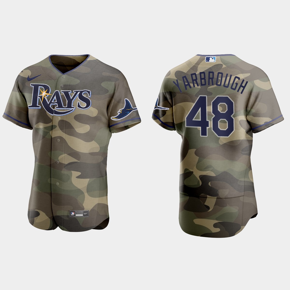 Personalized Tampa Bay Rays #48 Ryan Yarbrough Men’s 2021 Armed Forces Day Authentic MLB Jersey -Camo
