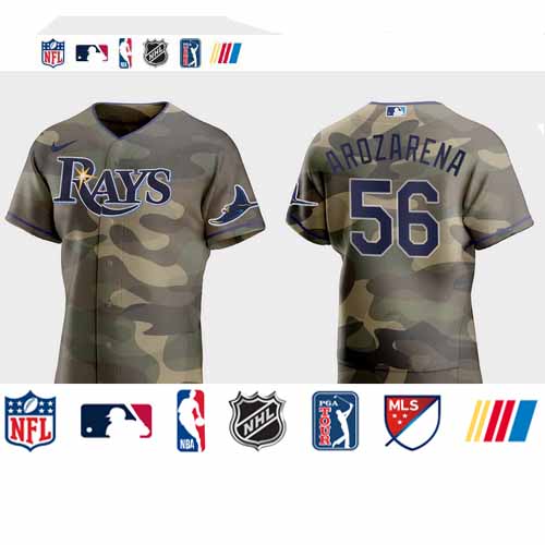 Personalized Tampa Bay Rays #56 Randy Arozarena Men’s 2021 Armed Forces Day Authentic MLB Jersey -Camo