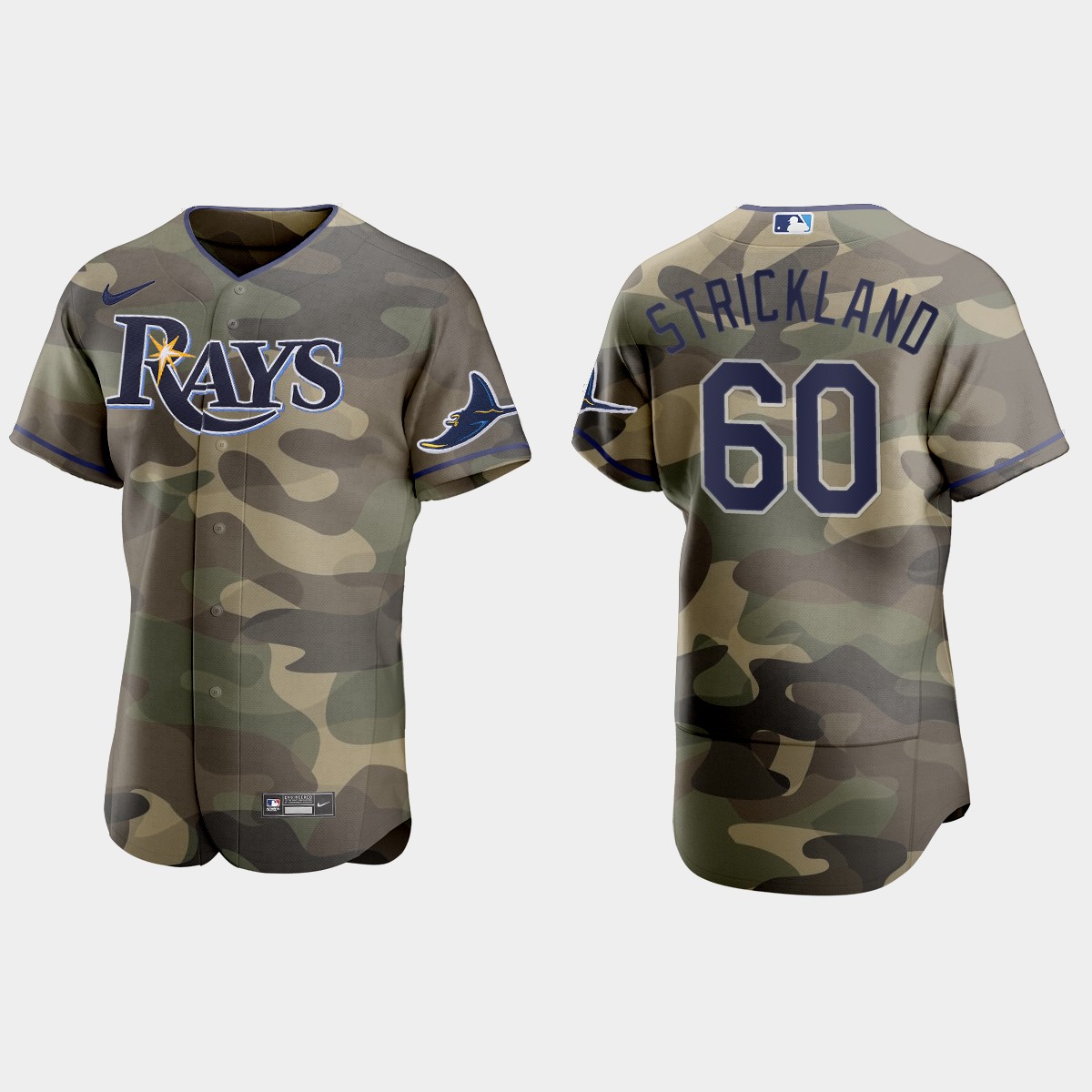 Personalized Tampa Bay Rays #60 Hunter Strickland Men’s 2021 Armed Forces Day Authentic MLB Jersey -Camo