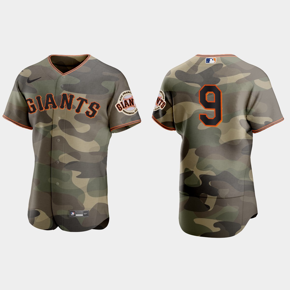 Personalized San Francisco Giants #9 Brandon Belt Men’s 2021 Armed Forces Day Authentic MLB Jersey -Camo