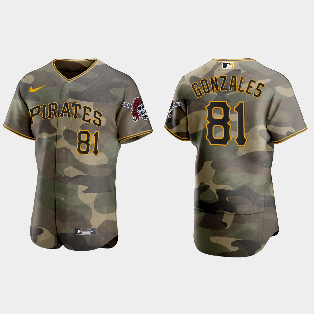 Personalized Pittsburgh Pirates #81 Nick Gonzales Men’s 2021 Armed Forces Day Authentic MLB Jersey -Camo