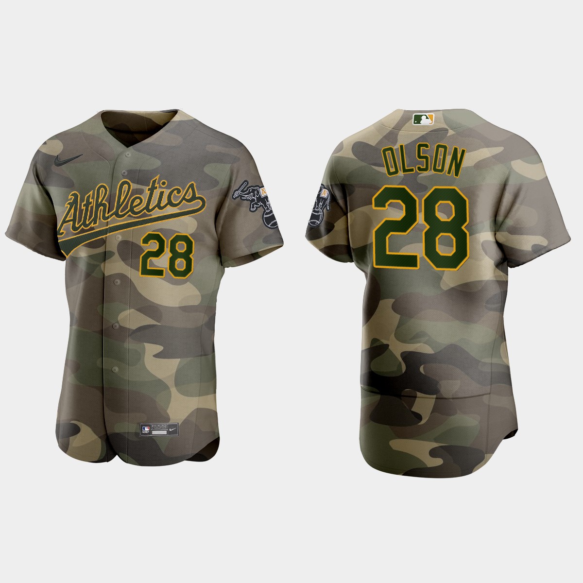 Personalized Oakland Athletics #28 Matt Olson Men’s 2021 Armed Forces Day Authentic MLB Jersey -Camo