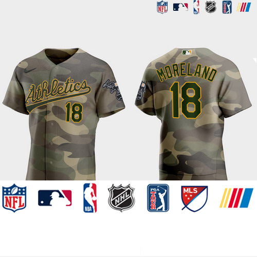 Personalized Oakland Athletics #18 Mitch Moreland Men’s 2021 Armed Forces Day Authentic MLB Jersey -Camo