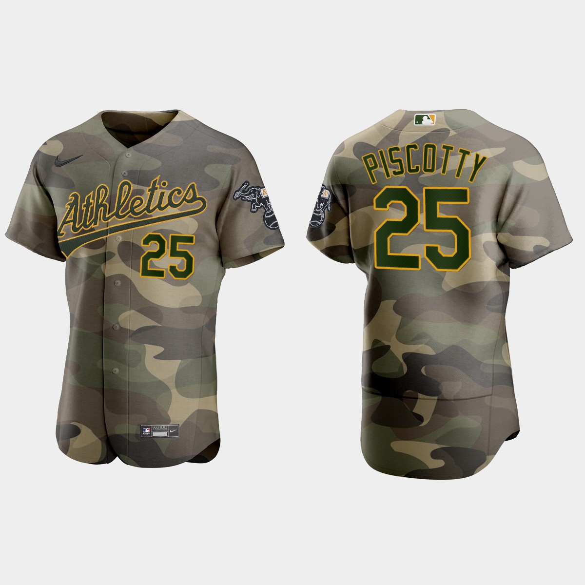 Personalized Oakland Athletics #25 Stephen Piscotty Men’s 2021 Armed Forces Day Authentic MLB Jersey -Camo
