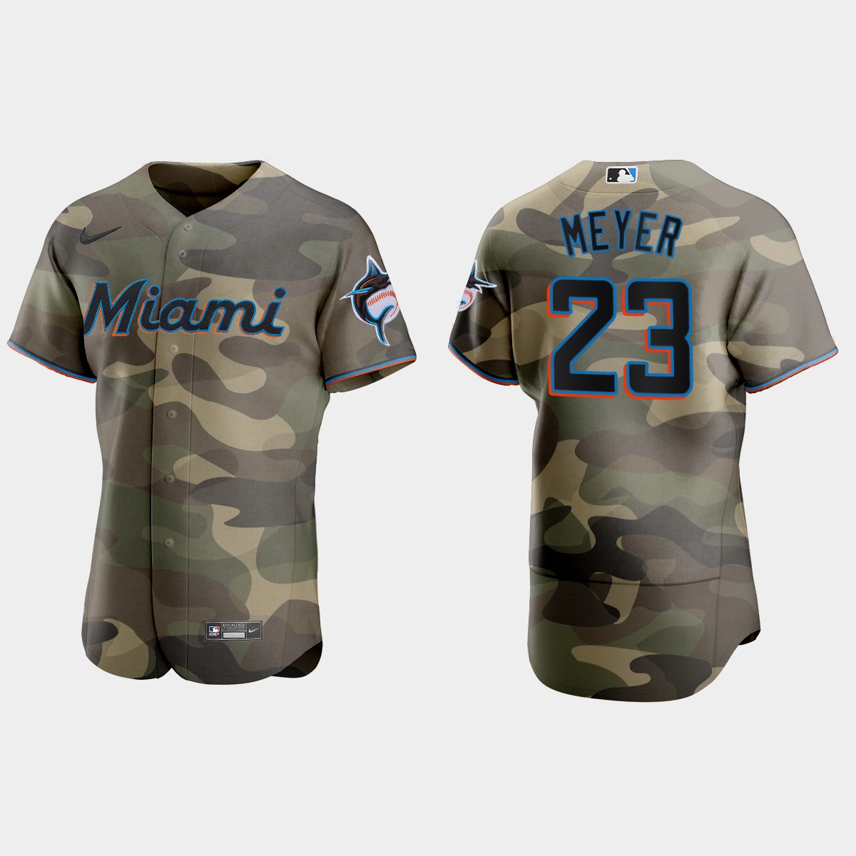 Personalized Miami Marlins #23 Max Meyer Men’s 2021 Armed Forces Day Authentic MLB Jersey -Camo