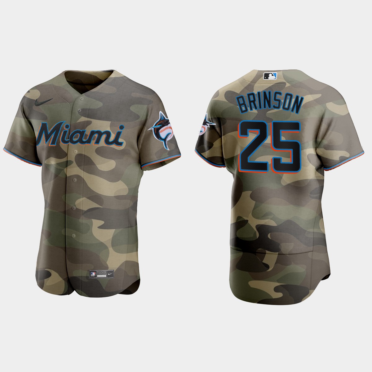 Personalized Miami Marlins #25 Lewis Brinson Men’s 2021 Armed Forces Day Authentic MLB Jersey -Camo