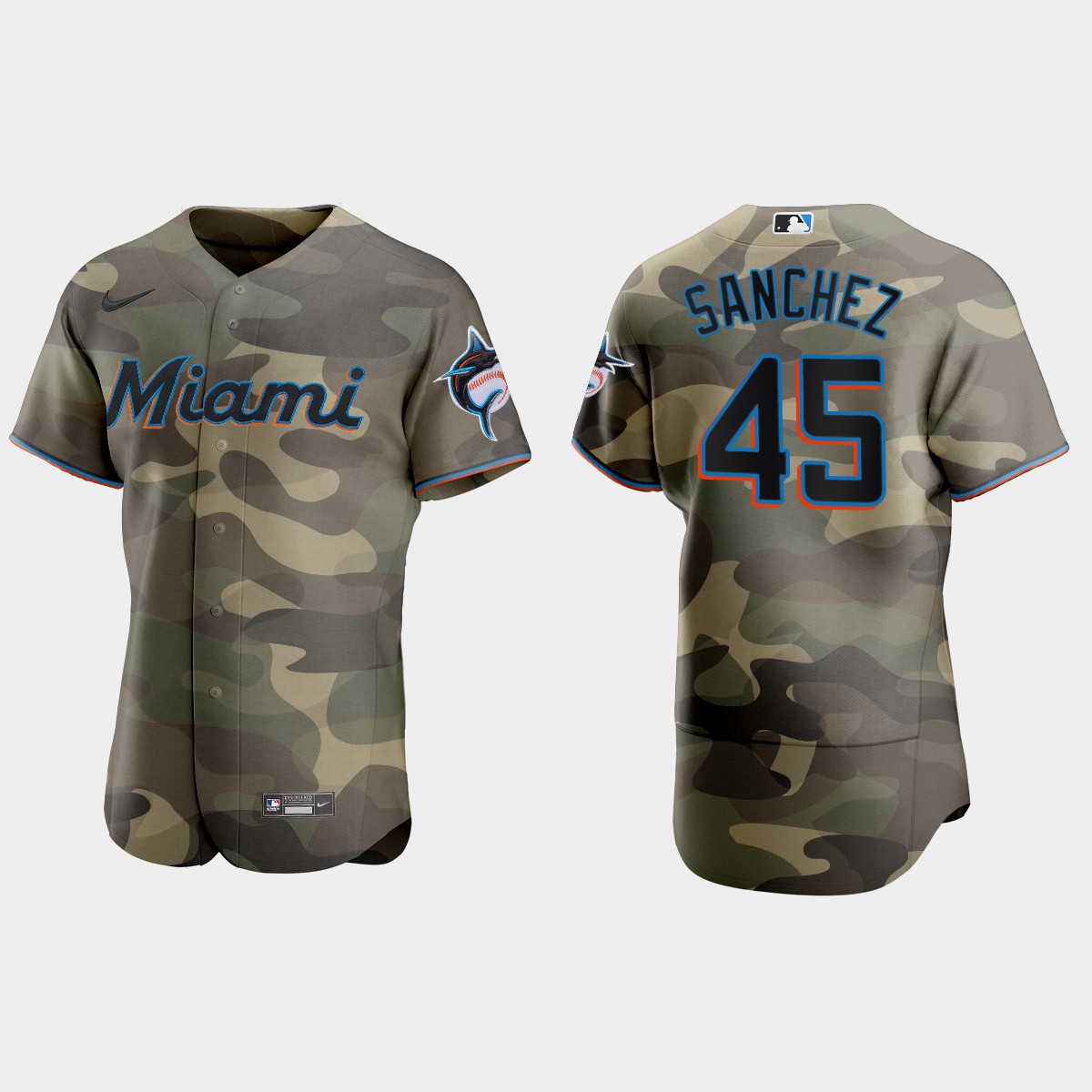 Personalized Miami Marlins #45 Sixto Sanchez Men’s 2021 Armed Forces Day Authentic MLB Jersey -Camo
