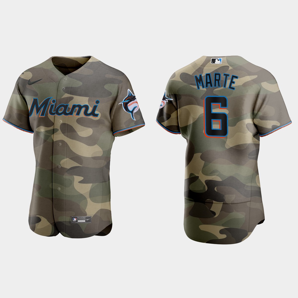Personalized Miami Marlins #6 Starling Marte Men’s 2021 Armed Forces Day Authentic MLB Jersey -Camo