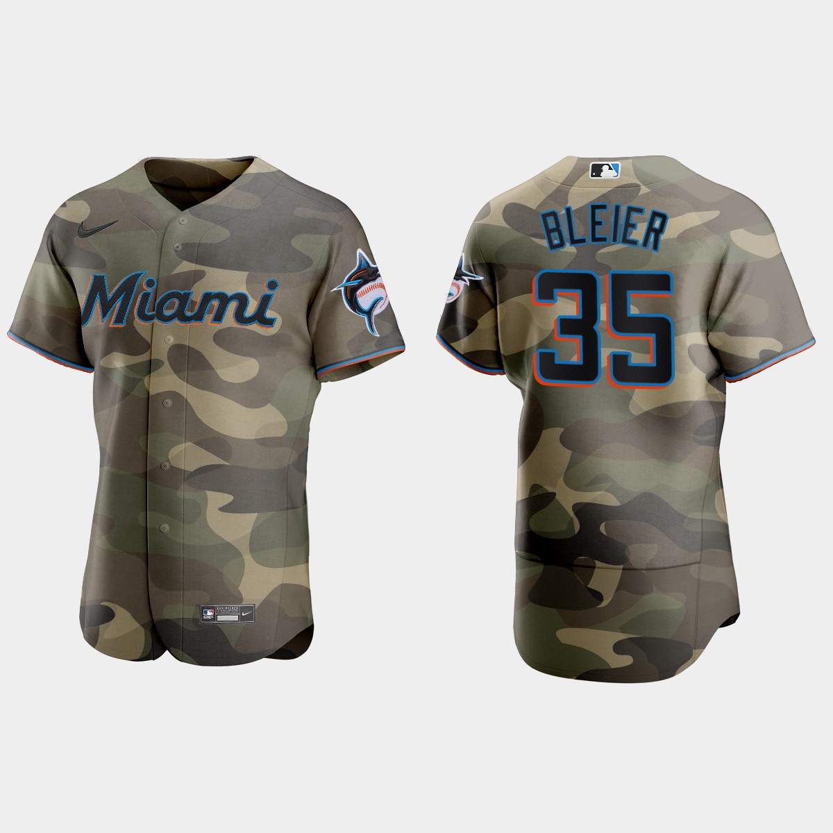Personalized Miami Marlins #35 Richard Bleier Men’s 2021 Armed Forces Day Authentic MLB Jersey -Camo