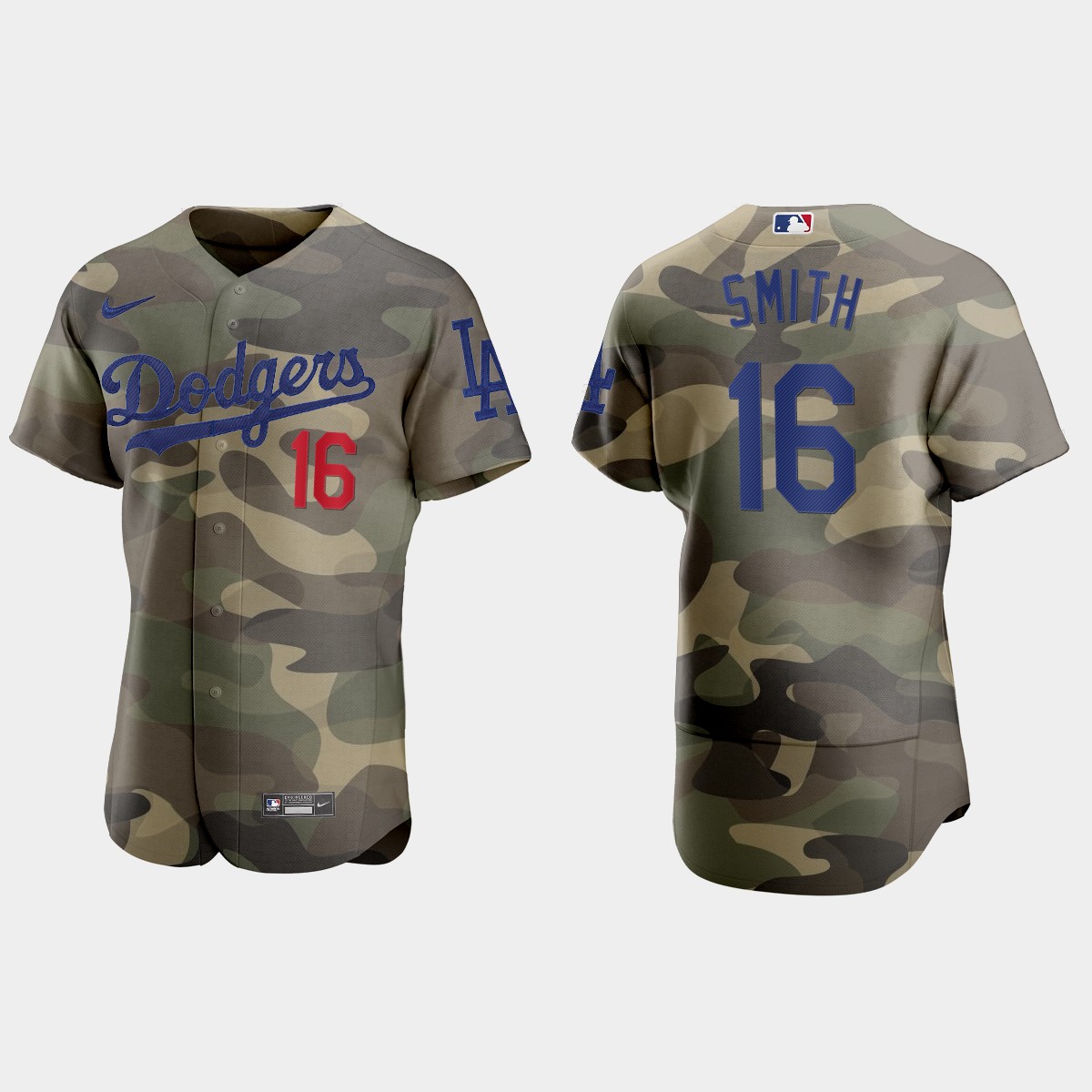Personalized Los Angeles Dodgers #16 Will Smith Men’s 2021 Armed Forces Day Authentic MLB Jersey -Camo