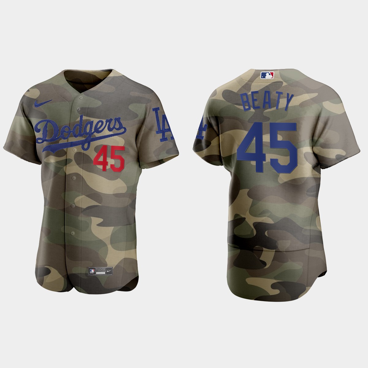 Personalized Los Angeles Dodgers #45 Matt Beaty Men’s 2021 Armed Forces Day Authentic MLB Jersey -Camo