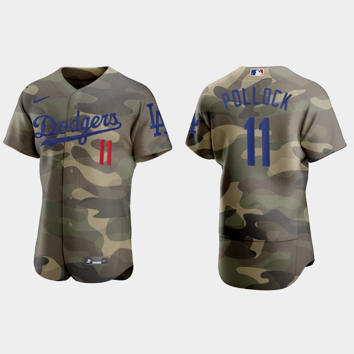 Personalized Los Angeles Dodgers #11 A.J. Pollock Men’s 2021 Armed Forces Day Authentic MLB Jersey -Camo