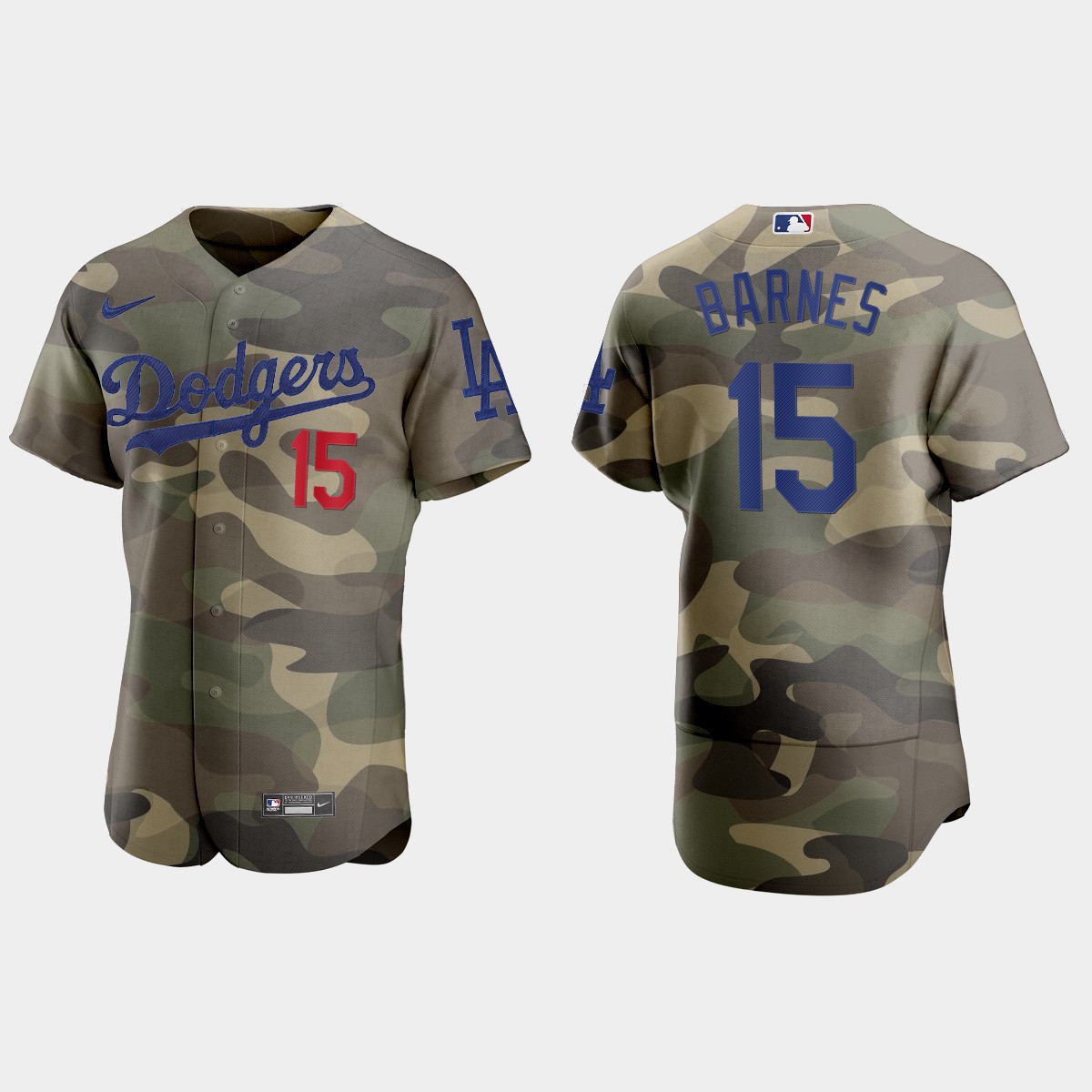 Personalized Los Angeles Dodgers #15 Austin Barnes Men’s 2021 Armed Forces Day Authentic MLB Jersey -Camo