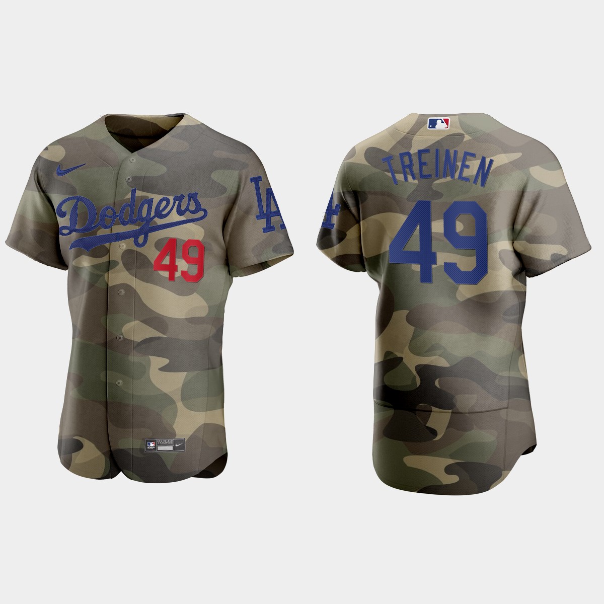 Personalized Los Angeles Dodgers #49 Blake Treinen Men’s 2021 Armed Forces Day Authentic MLB Jersey -Camo