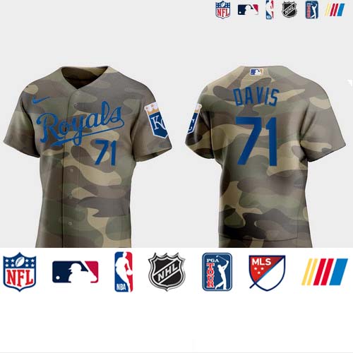 Personalized Kansas City Royals #71 Wade Davis Men’s 2021 Armed Forces Day Authentic MLB Jersey -Camo