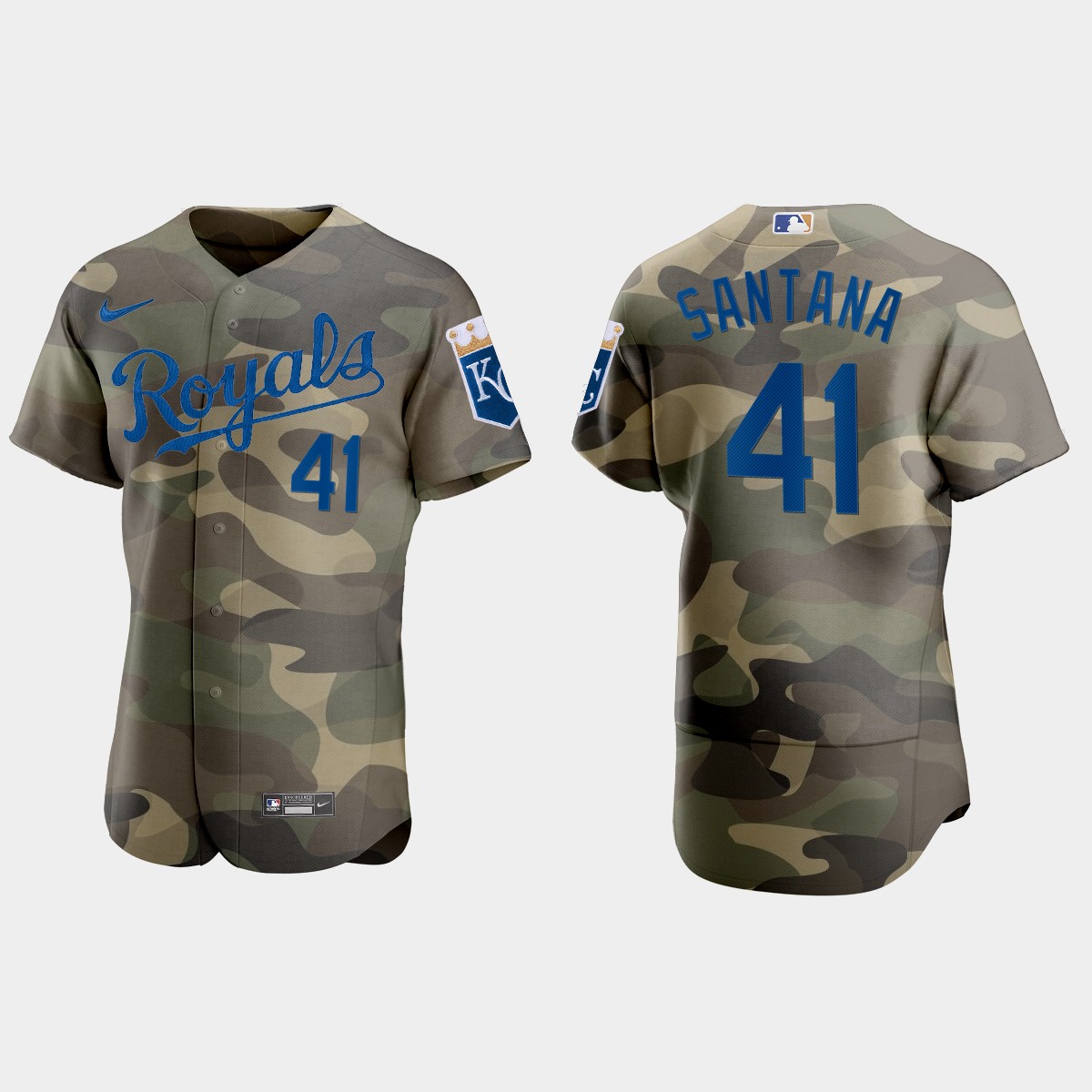 Personalized Kansas City Royals #41 Carlos Santana Men’s 2021 Armed Forces Day Authentic MLB Jersey -Camo