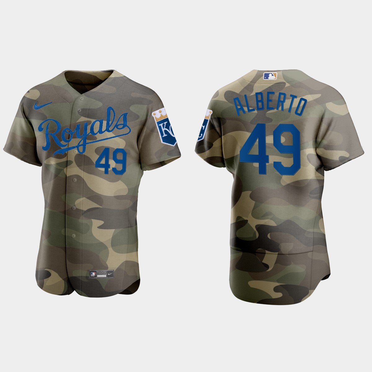 Personalized Kansas City Royals #49 Hanser Alberto Men’s 2021 Armed Forces Day Authentic MLB Jersey -Camo