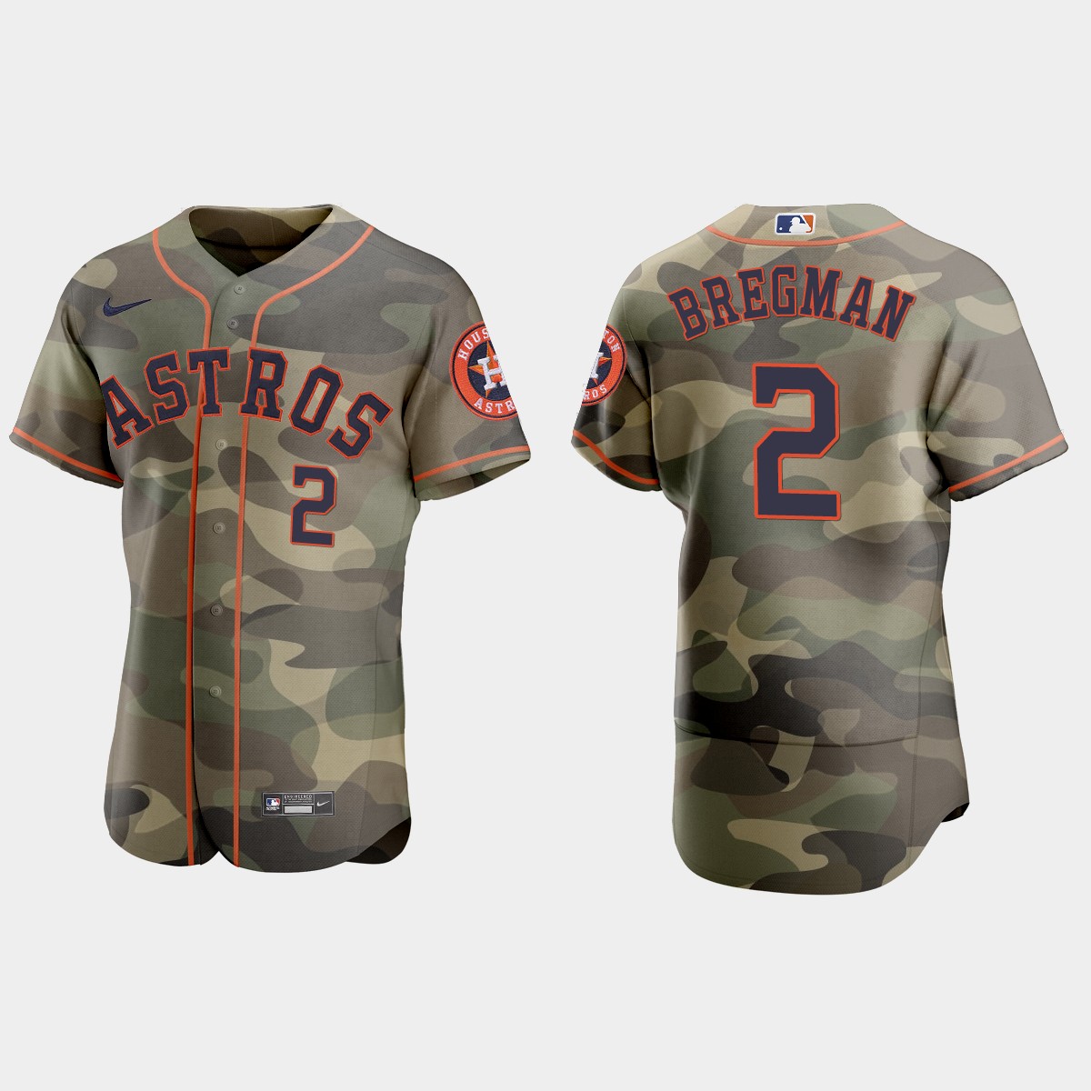 Personalized Houston Astros #2 Alex Bregman Men’s 2021 Armed Forces Day Authentic MLB Jersey -Camo