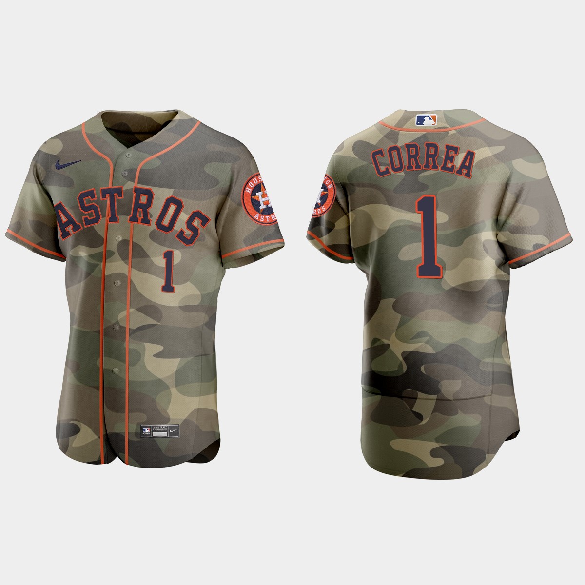 Personalized Houston Astros #1 Carlos Correa Men’s 2021 Armed Forces Day Authentic MLB Jersey -Camo