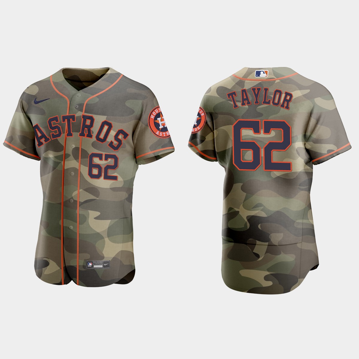 Personalized Houston Astros #62 Blake Taylor Men’s 2021 Armed Forces Day Authentic MLB Jersey -Camo