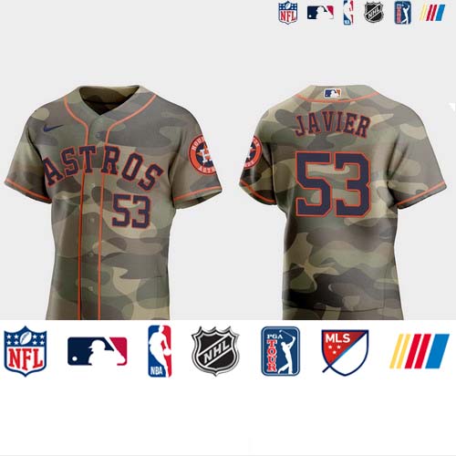 Personalized Houston Astros #53 Cristian Javier Men’s 2021 Armed Forces Day Authentic MLB Jersey -Camo