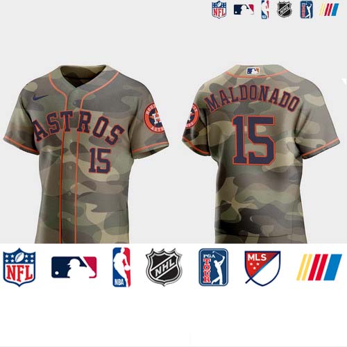 Personalized Houston Astros #15 Martin Maldonado Men’s 2021 Armed Forces Day Authentic MLB Jersey -Camo
