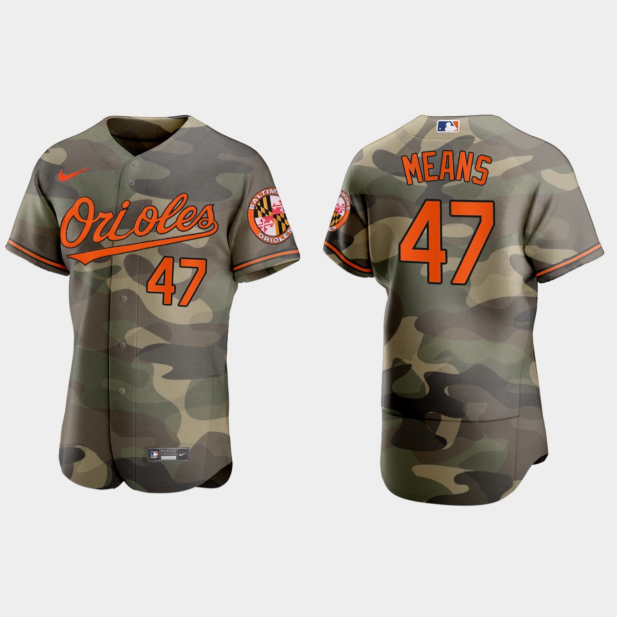 Personalized Baltimore Orioles #47 John Means Men’s 2021 Armed Forces Day Authentic MLB Jersey -Camo