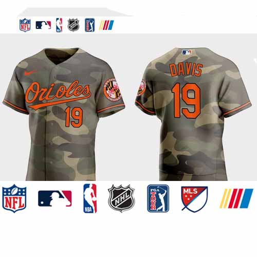Personalized Baltimore Orioles #19 Chris Davis Men’s 2021 Armed Forces Day Authentic MLB Jersey -Camo