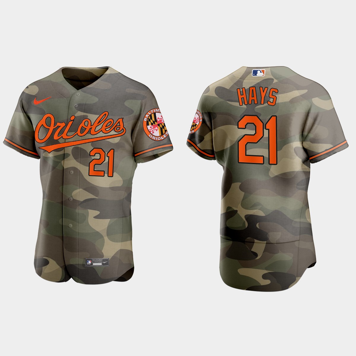 Personalized Baltimore Orioles #21 Austin Hays Men’s 2021 Armed Forces Day Authentic MLB Jersey -Camo