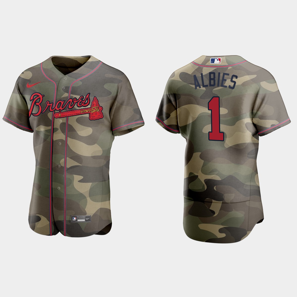 Personalized Atlanta Braves #1 Ozzie Albies Men’s 2021 Armed Forces Day Authentic MLB Jersey -Camo