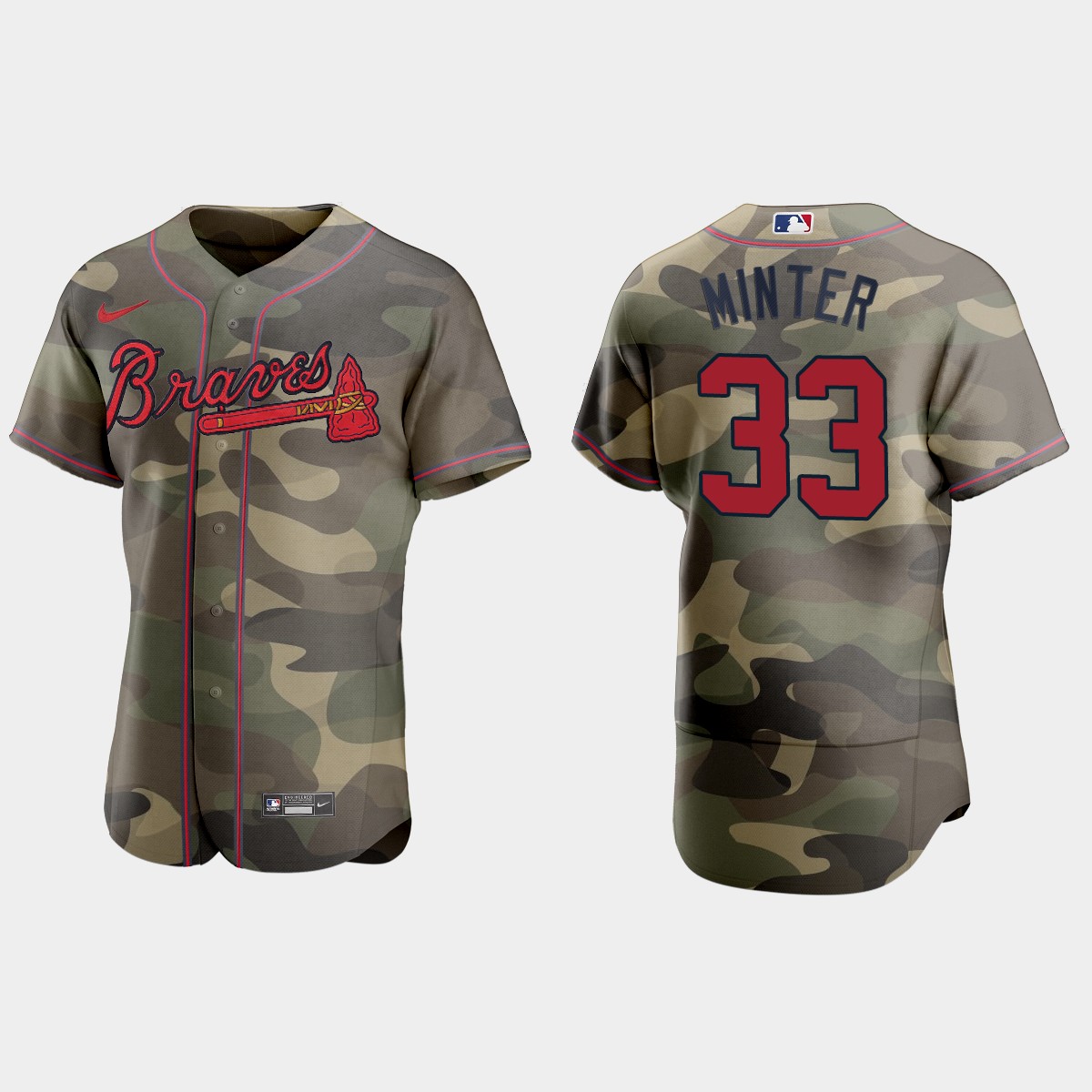 Personalized Atlanta Braves #33 A.J. Minter Men’s 2021 Armed Forces Day Authentic MLB Jersey -Camo