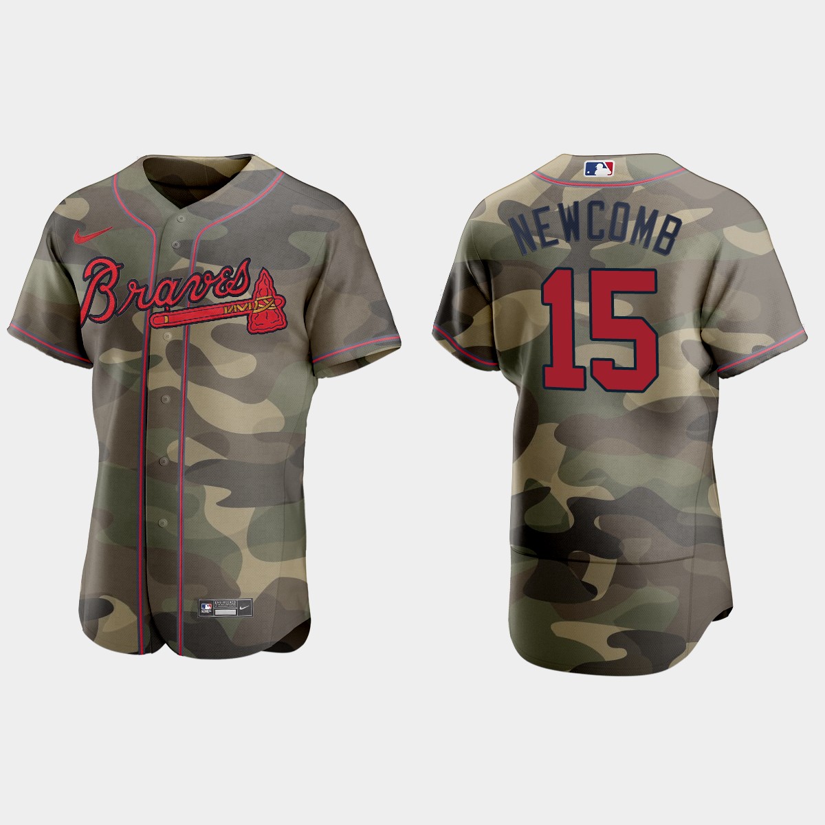 Personalized Atlanta Braves #15 Sean Newcomb Men’s 2021 Armed Forces Day Authentic MLB Jersey -Camo