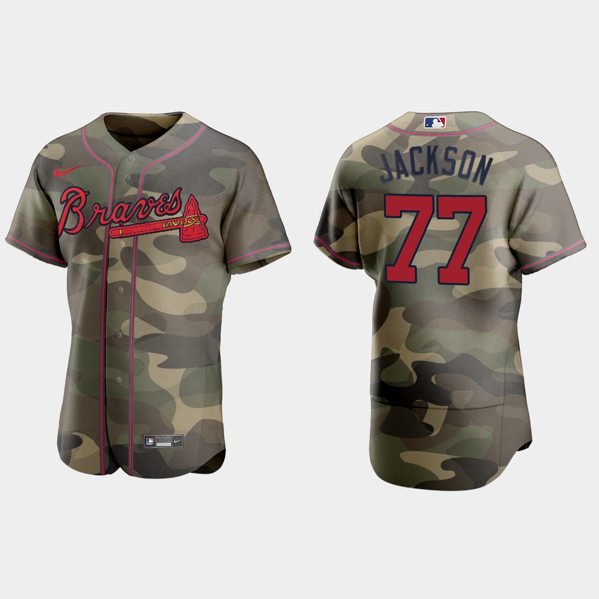 Personalized Atlanta Braves #77 Luke Jackson Men’s 2021 Armed Forces Day Authentic MLB Jersey -Camo