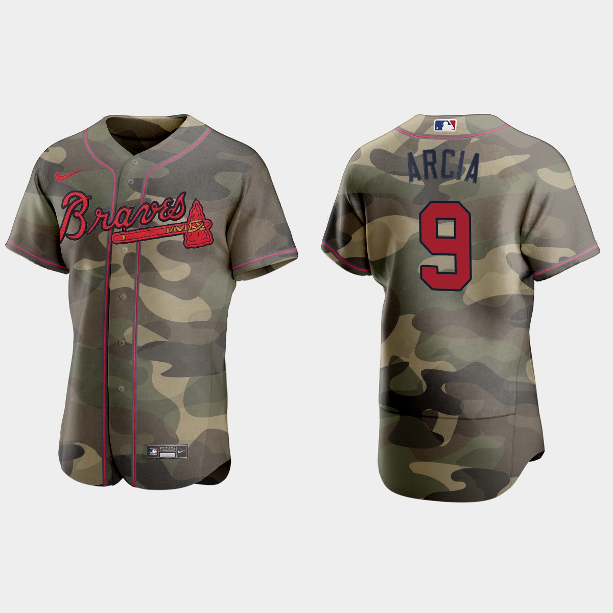 Personalized Atlanta Braves #9 Orlando Arcia Men’s 2021 Armed Forces Day Authentic MLB Jersey -Camo